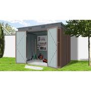 Riwall PRO RMSP 6X8 Barna fém kerti tároló 2,4x1,8 m, lapostetővel (SM-F68K-H158-B)