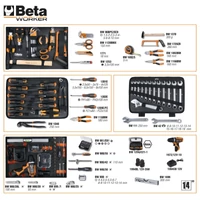 Beta BW 2056E 12V 146 darabos szerszámkészlet és 12V fúró táskában