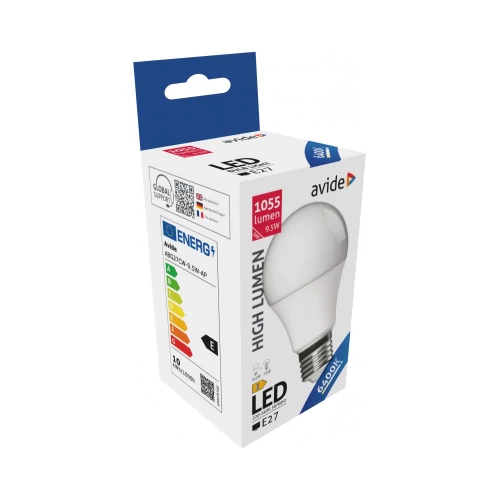 Avide led gömb E27 9.5W, A60, 6400K, cool white, 1055lumen