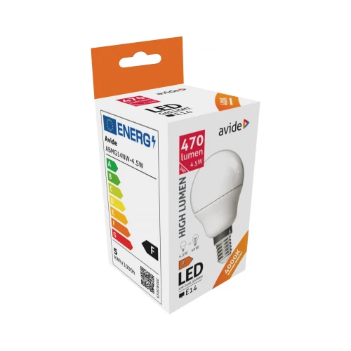Avide led gömb mini E14 4,5W, G45, 4000K, natural white, 470lumen