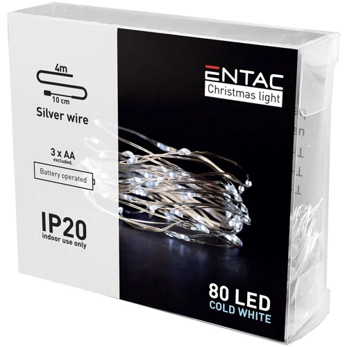 Entac Karácsonyi Beltéri Drótfűzér 80 LED CW 4,1m (3xAA) (ECL-S80CW)