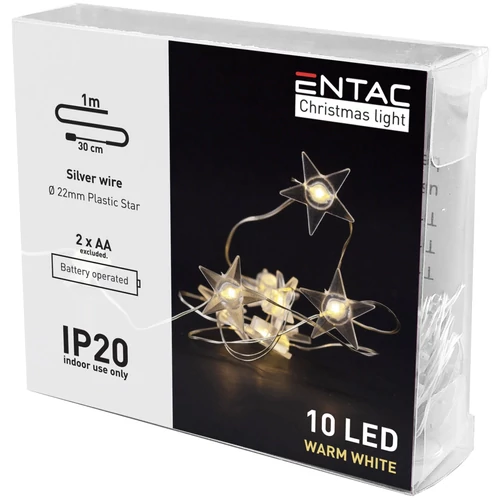 Entac Karácsonyi Beltéri Műanyag fűzér Csillag 10 LED  Meleg fehér 1,3m (ECL-PS-10WW)