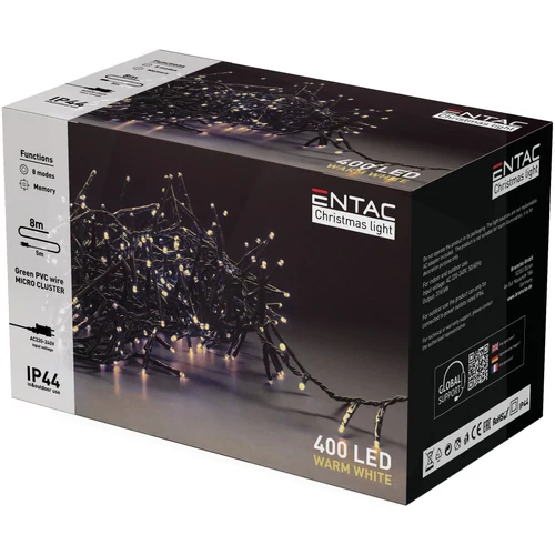 Entac Karácsonyi Fényfűzér IP44, 400Led, 8m meleg fehér