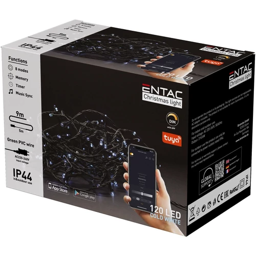 Entac Karácsonyi IP44 120 LED  Hideg fehér 9m Tuya APP (ECL-120-TY-CW)