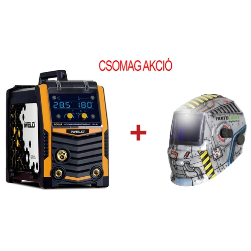 Iweld Gorilla Pocketmig 235 Synergic Silverback hegesztő inverter + Iweld Fantolight Digital 5.3 Automata hegesztő fejpajzs
